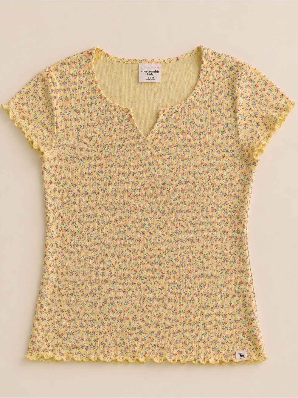abercrombie kids Yellow Floral Ribbed Short Sleeve Tee